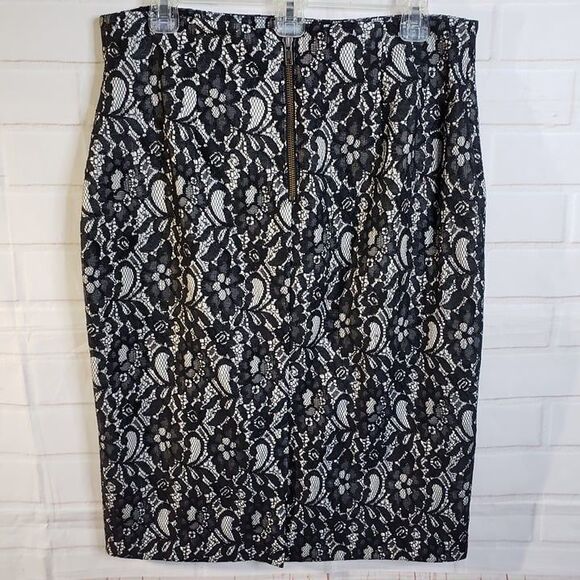 Worthington Black Floral Lace Straight Midi Skirt womens 14 L Evening Sexy large - Picture 4 of 7